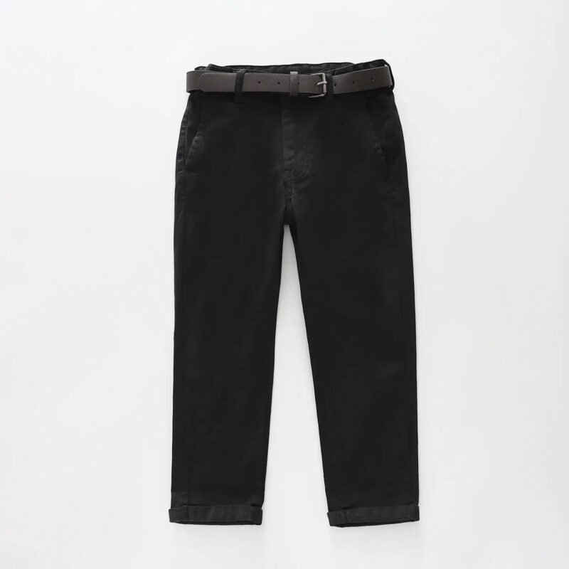 Black Chino Pants with Dark Brown Belt