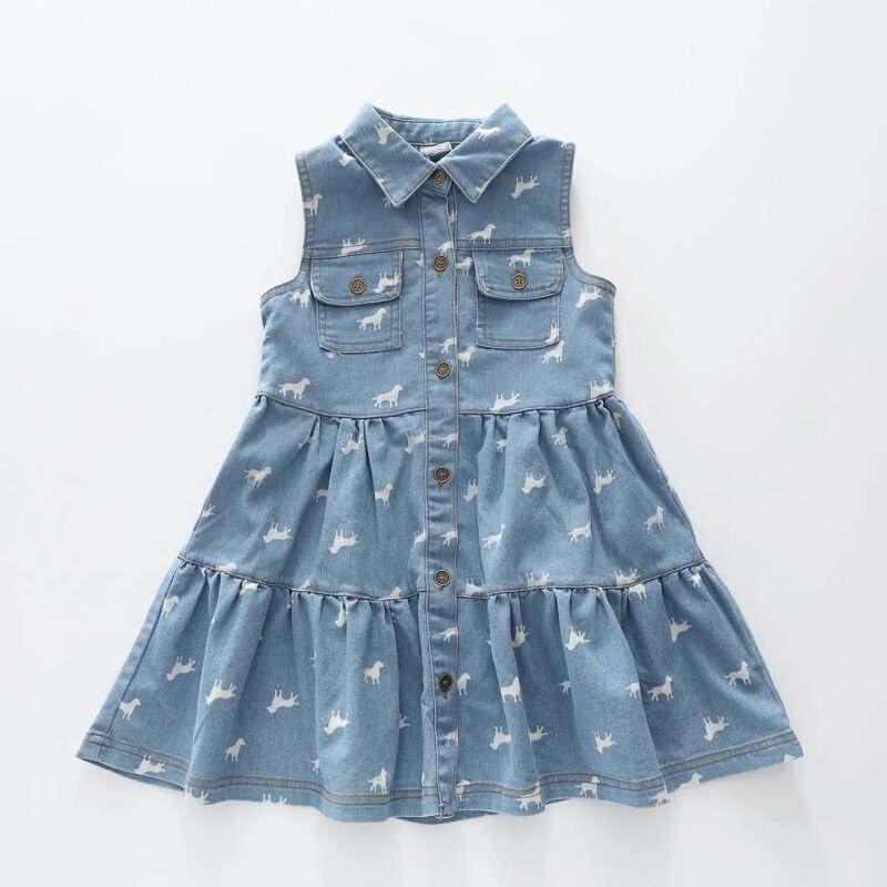 Denim Puppy Print Dress