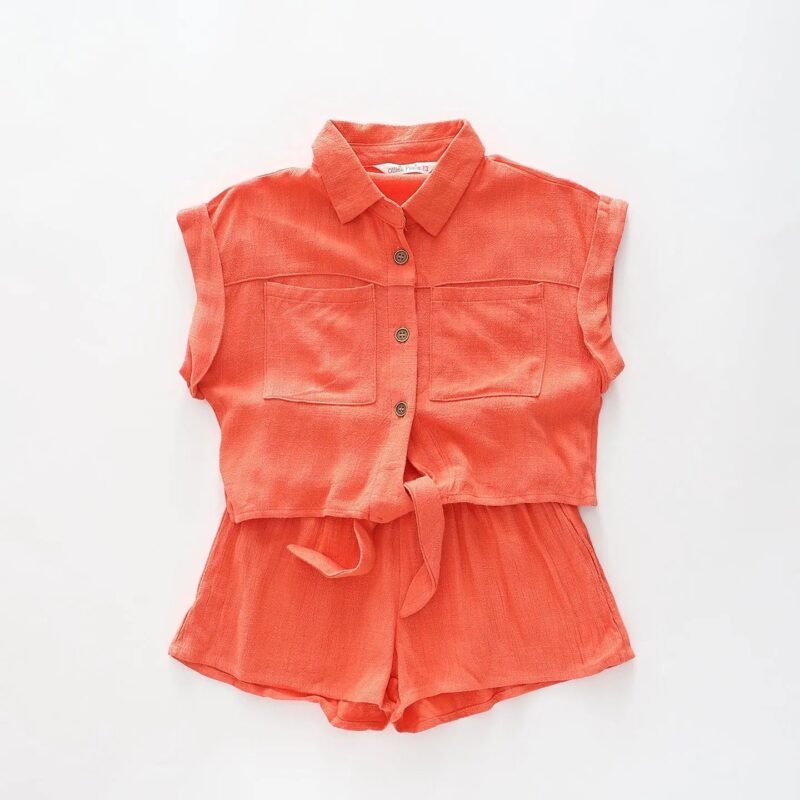 Coral Top and Shorts Set